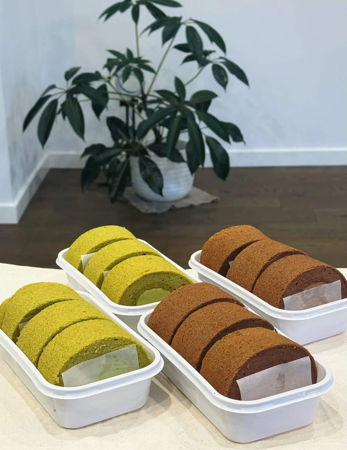 Swiss rolls presented in boxes